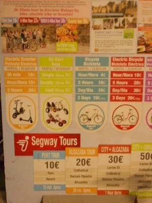 マラガのレンタル自転車店「QQ Bikes」の料金表