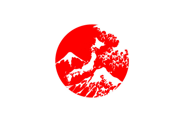 日の丸に描かれた日本地図と富士山