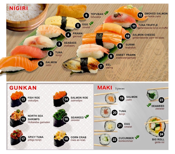 オランダの和食店「Shabu Shabu」の握り寿司メニュー