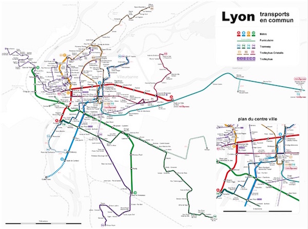 リヨンの交通路線図