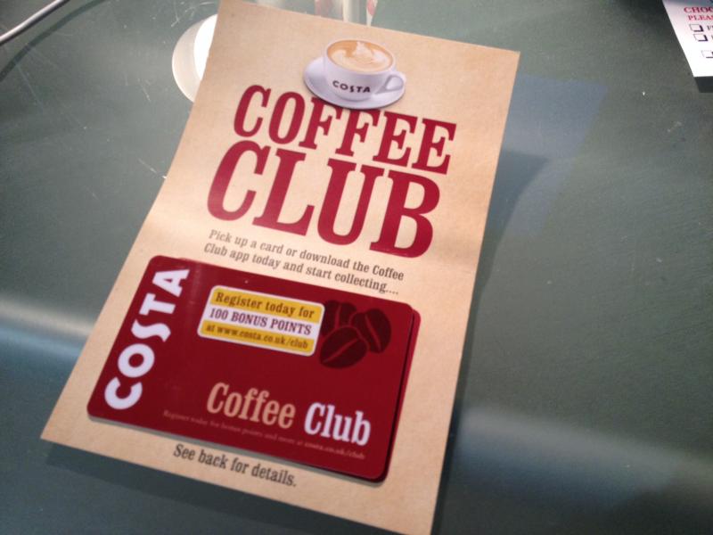 「Coffee Club」のカードが付いたパンフレット