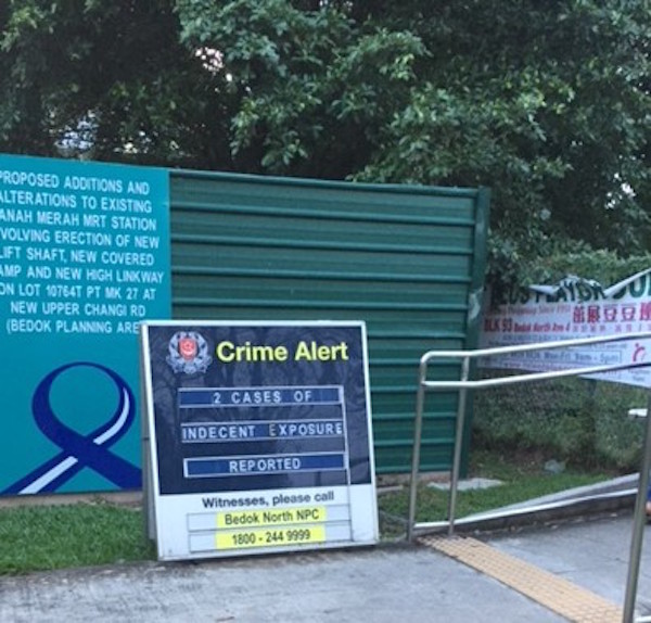 シンガポールの街中で表示されている犯罪注意の看板