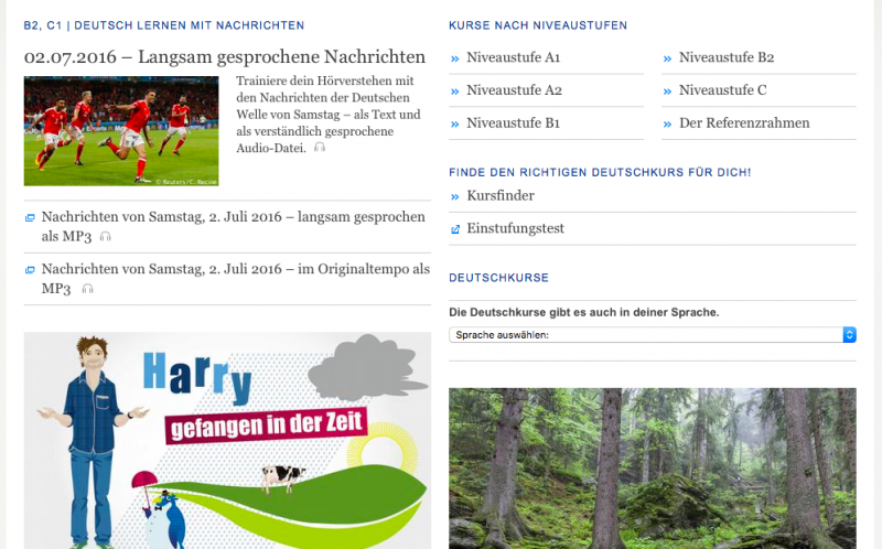 ドイツの放送局Deutsche Welleのウェブサイト、ドイツ語学習者のためのコンテンツ